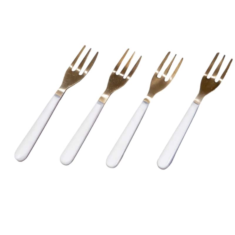Set of 4 Cocktail Forks w/ White Resin Handles in Giftbox - Gold & White
