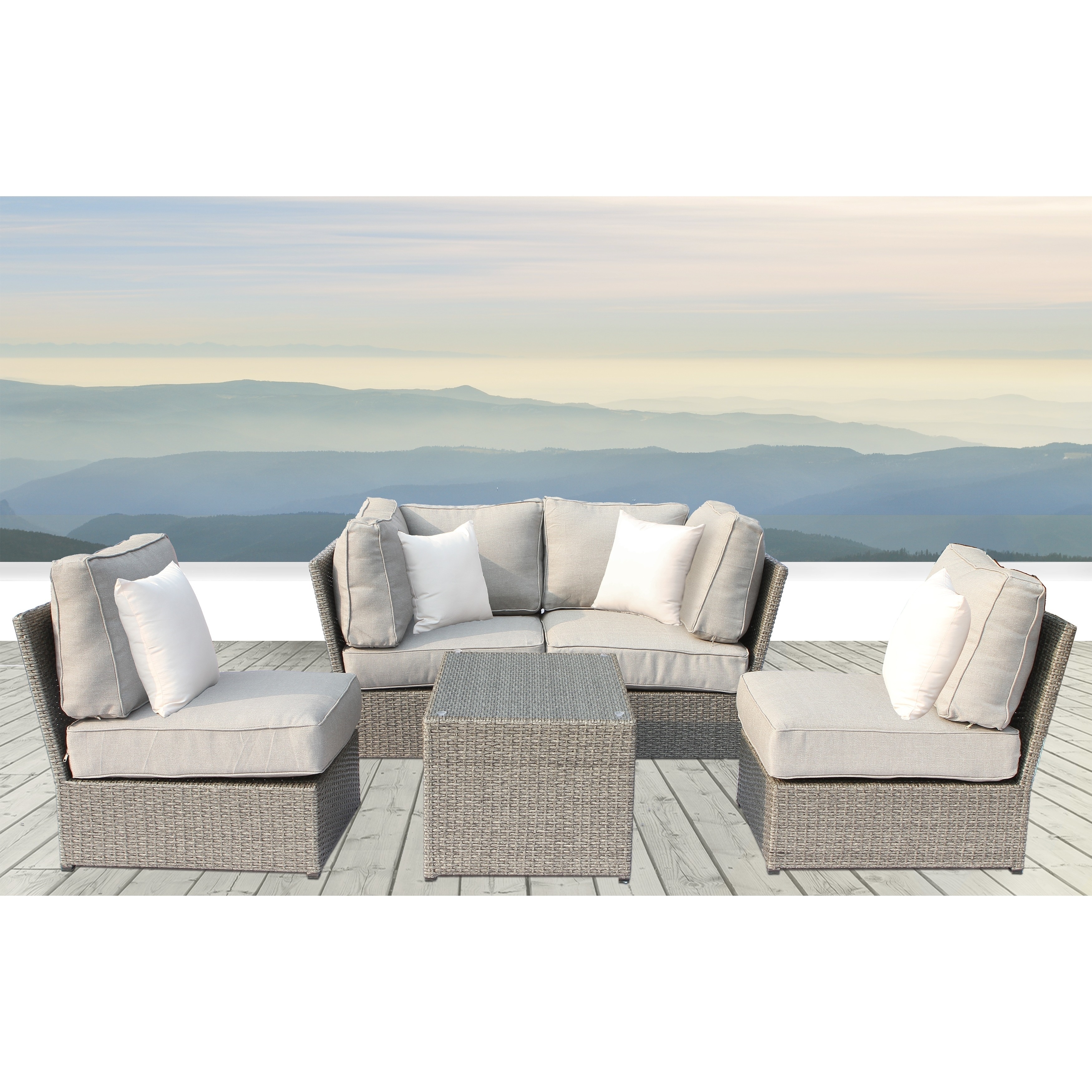 LSI Chelsea Grey Wicker 5 piece Patio Conversation Loveseat