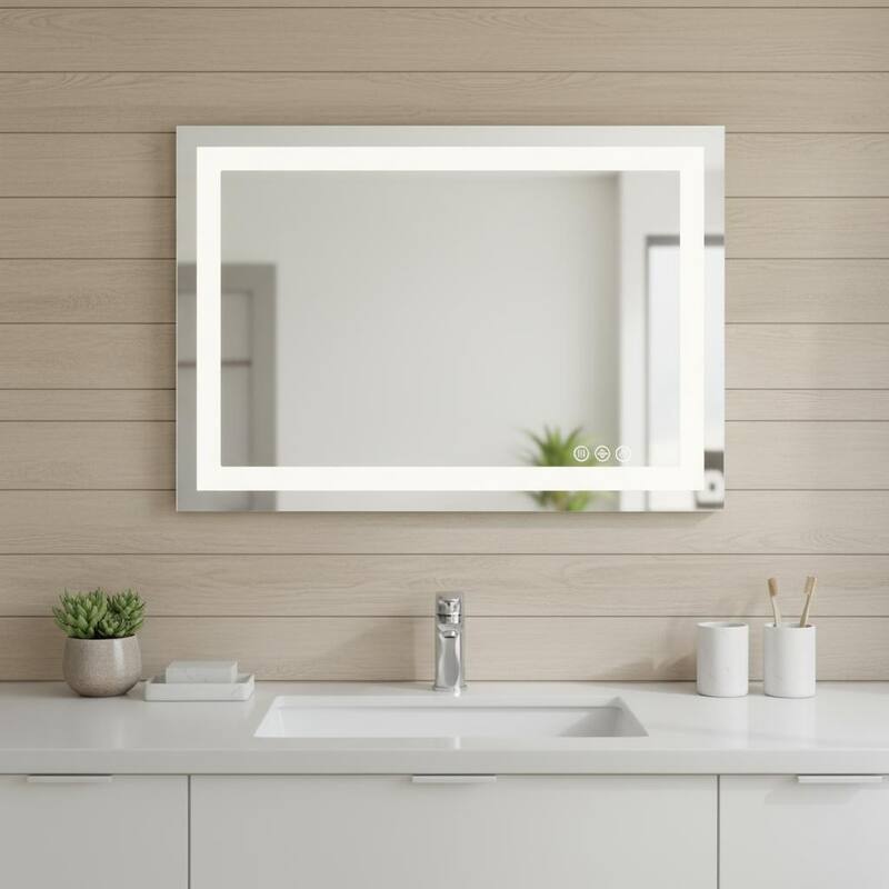HomeRoots 24" Clear Lighted Frameless Bathroom Vanity Mirror - 36.00 in. x 24.00 in. x 1.20 in. - 36.00 in. x 24.00 in.  x 1.20 in.