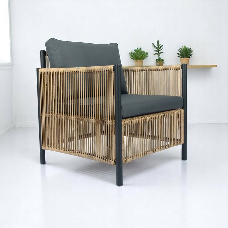 6-Piece Outdoor PE Rattan Patio Furniture Set with Removable Cushions and Coffee Table, Waterproof Wicker Conversation Set