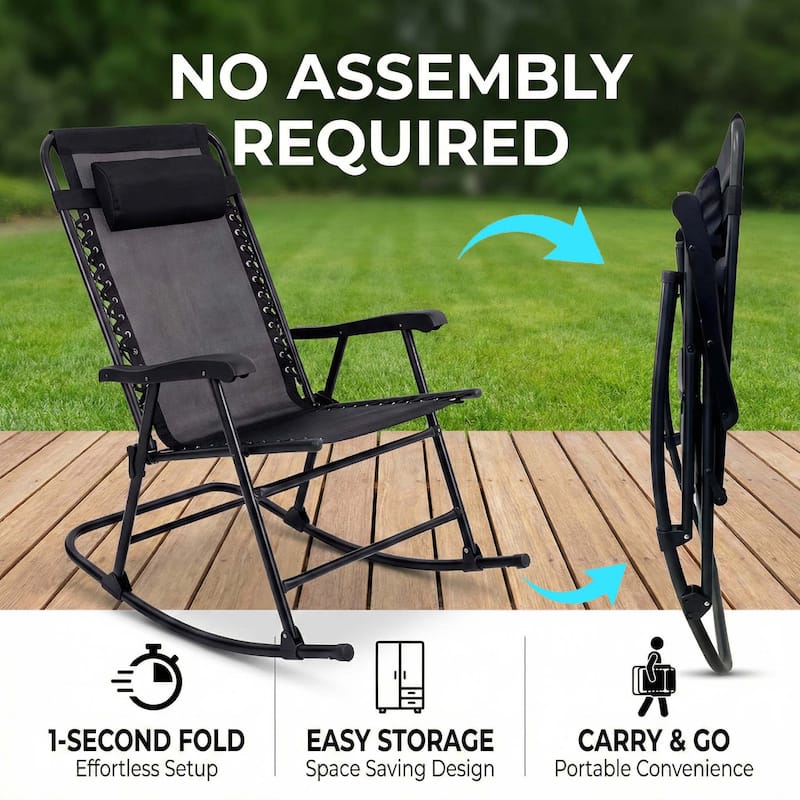 Patio Set of 2 Folding Leisure Rocking Chair Set, Durable Weather-Resistant Construction