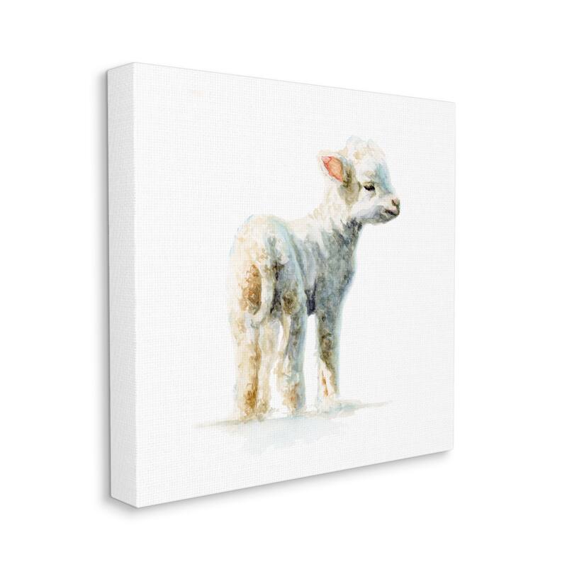 Stupell Shaggy Lamb Watercolor Painting Children's Nursery Animal Canvas Wall Art - White