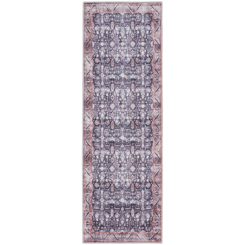 Brilliance Machine Washable Persian Vintage Medallion Area Rug - 2' x 6' - Navy/Ivory - Runner