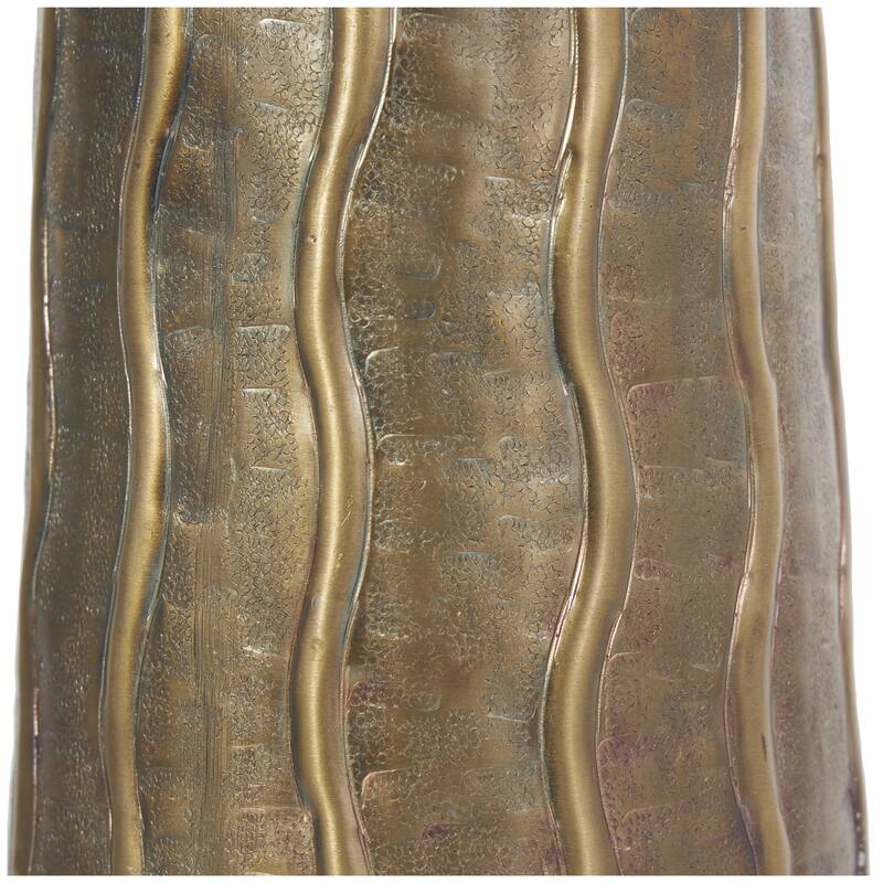 Metal Snakeskin Inspired Decorative Vase with Dimensional Wavy Accents - Brass - Roche River Decor