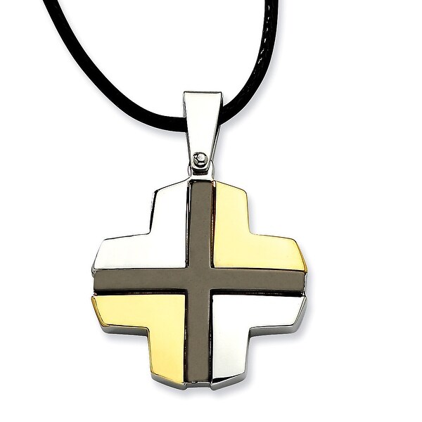 Chisel Stainless Steel Polished with Black & Gold Plated Cross Pendant 20 Inch Necklace (3 mm) - 20 in