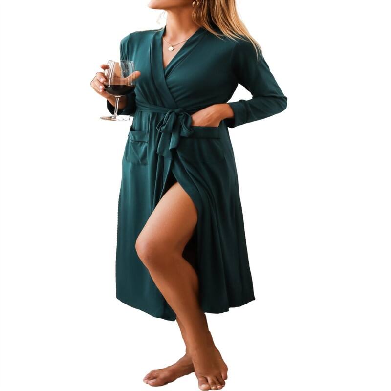Women Kimono Robes Full Length - Deep Green