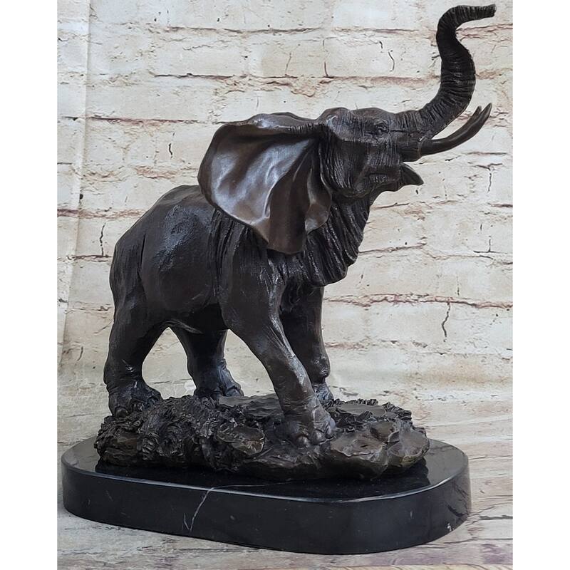 Signed Large African Imitative Elephant Safari Bronze Sculpture Marble Statue By Barye Art