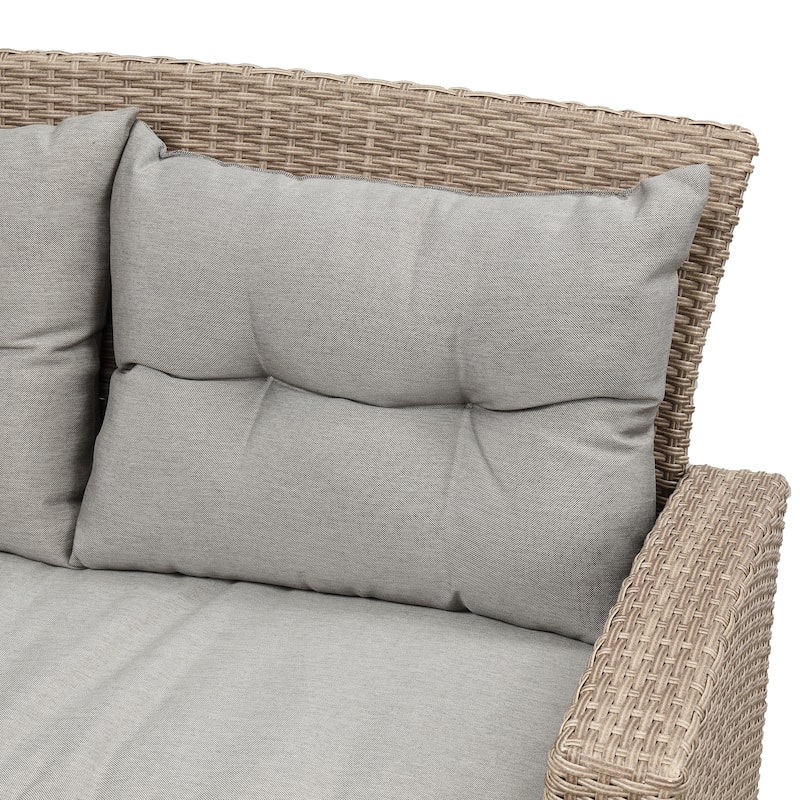 4pc Conversation Sets Outdoor Wicker Rattan Chairs Loveseat wOttoman