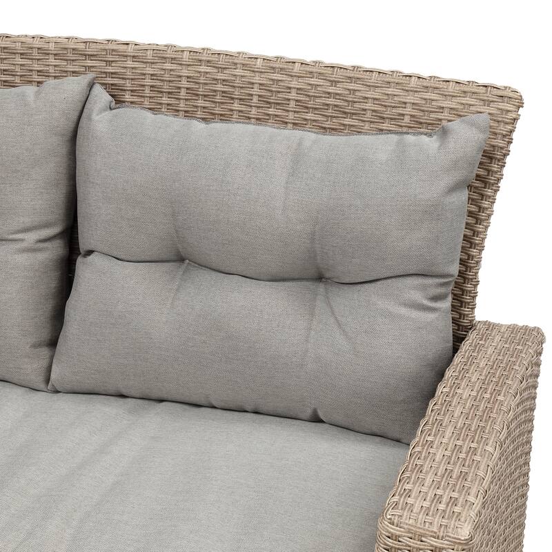 Outdoor 6-Piece Rattan Conversation Sofa Set with Glass Table & Ottoman