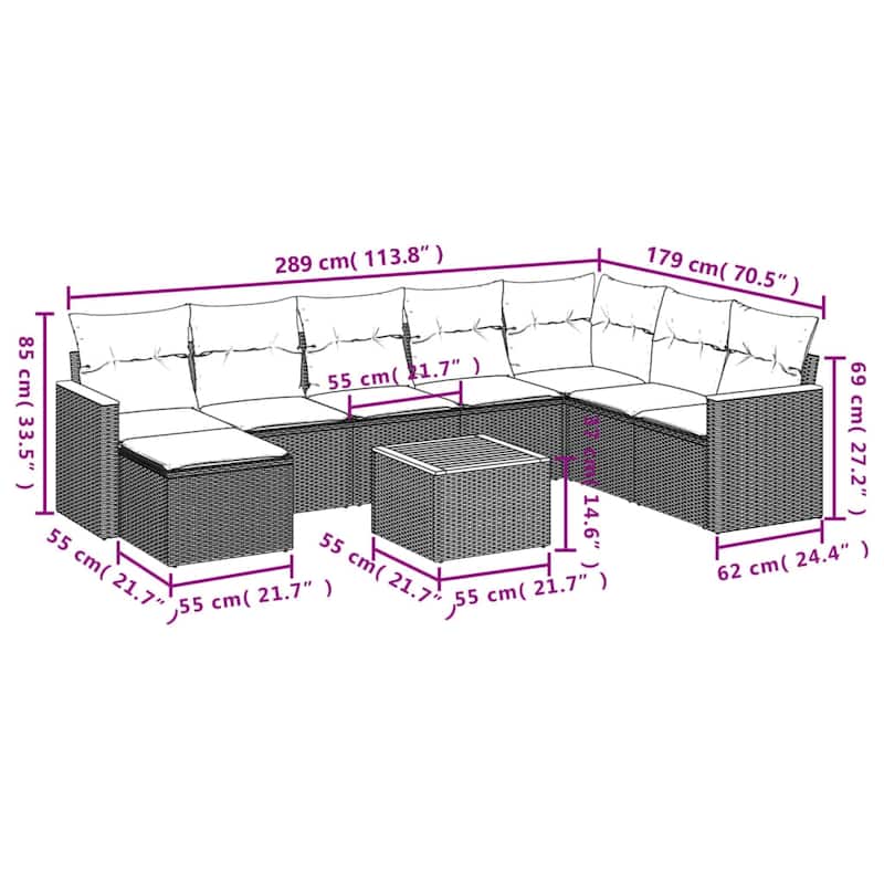 vidaXL 8 Piece Patio Sofa Set with Cushions Black Poly Rattan