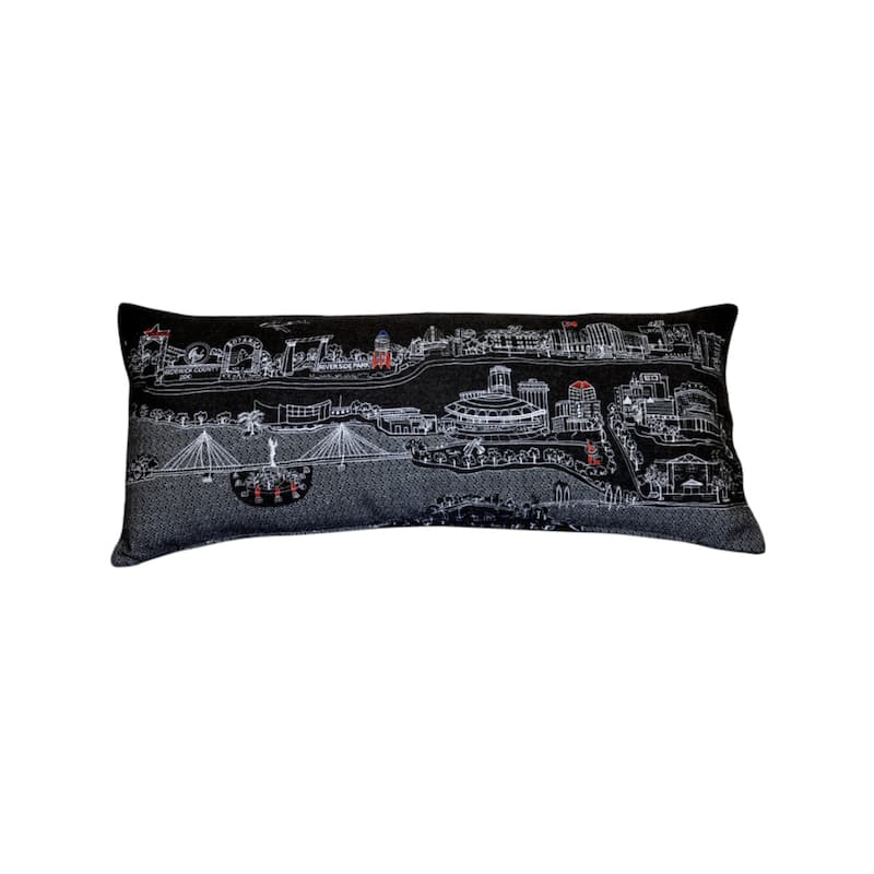 HomeRoots 35" Black Wichita Nighttime Skyline Lumbar Decorative Pillow