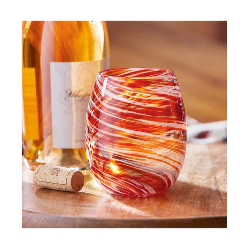 Swirl Stemless Wine Glass in Orange 16oz Dishwasher Safe Everyday Drinkware 4.5in H x 4in L x 4in W