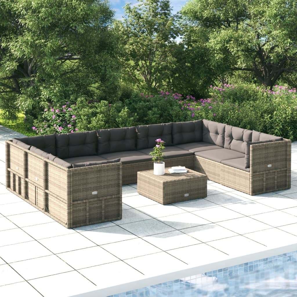 vidaXL 9 Piece Patio Lounge Set with Cushions Gray Poly Rattan 21.3