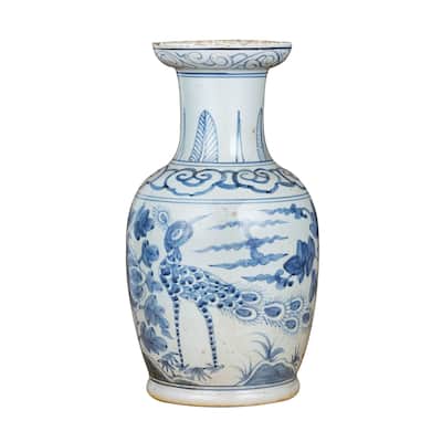 Blue And White Bird Vase With Dish-shaped Mouth