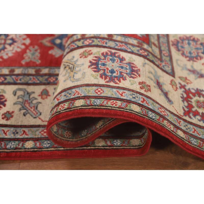 All-Over Geometric Kazak Area Rug Hand-Knotted Wool Carpet - 6'6" x 9'6"
