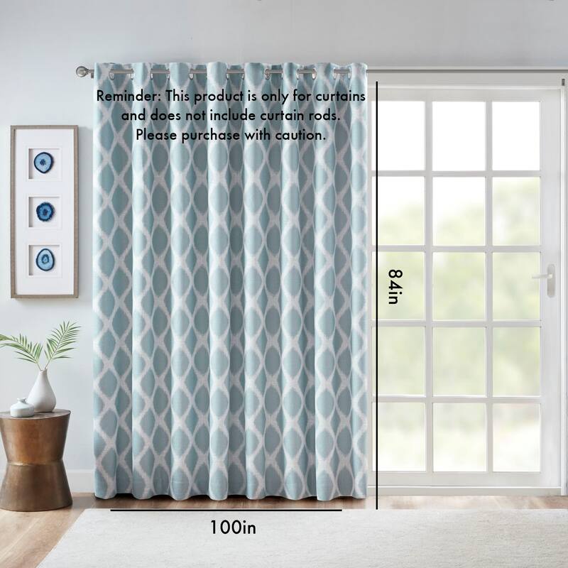 Printed Ikat Blackout Patio Curtain(Only 1 Pc Panel) - Aqua