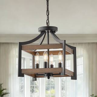 Starsky 4-Light Faux Wood Finish Rectangular Farmhouse Chandelier - Matte Black