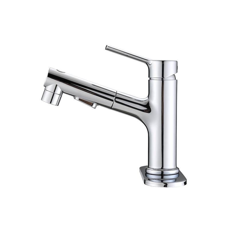 Bathroom Sink Faucet with Pull Out Sprayer, Single Handle Modern Bathroom Basin Faucet with Pop-up Sink Drain Stopper