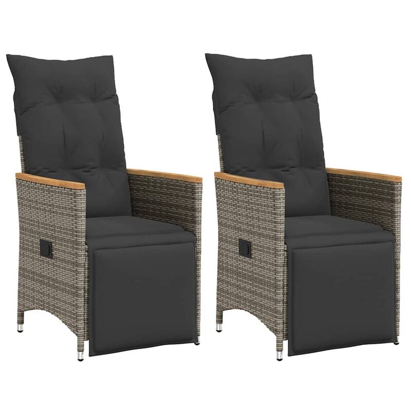 vidaXL Reclining Patio Chairs with Cushions Armchair Outdoor Seating Poly Rattan - 23.2 x 22.0 x 36.2 - Gray with armrest & footrest