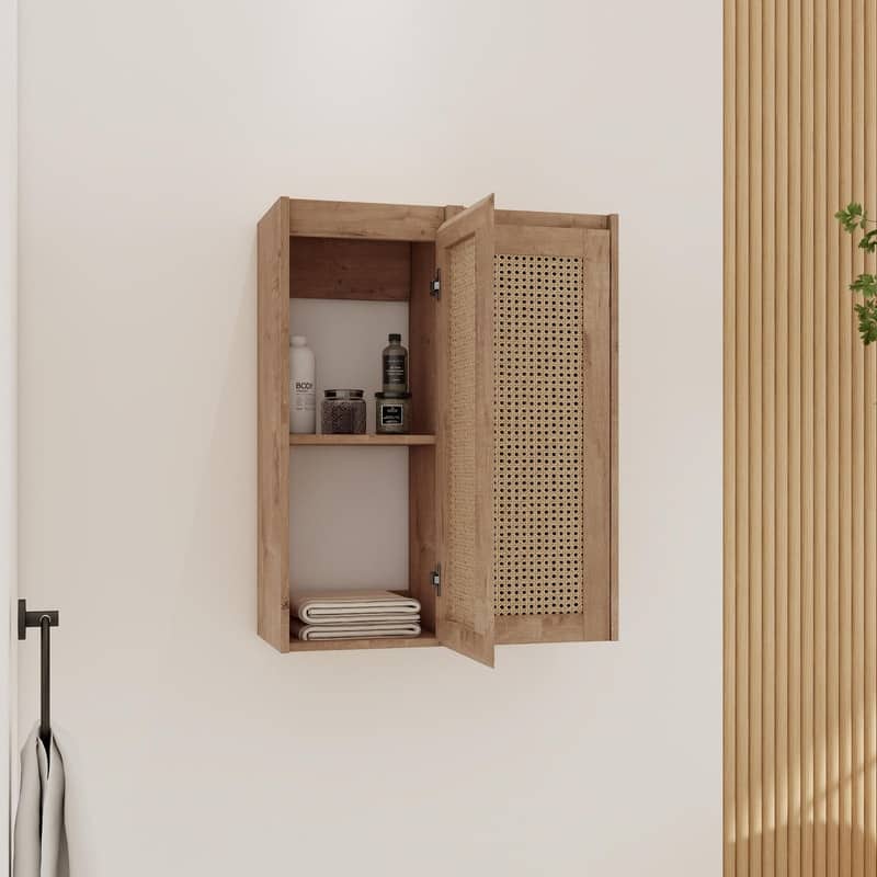 Bathroom Side Cabinet with Soft-Close Doors and Floating Mount Design.