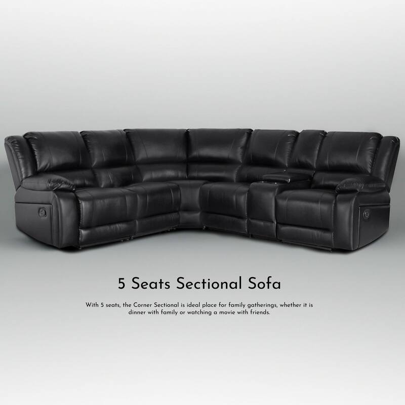 6PCS, 2 Manual Recliners, Faux Leather Reclining Sectional with Center Console