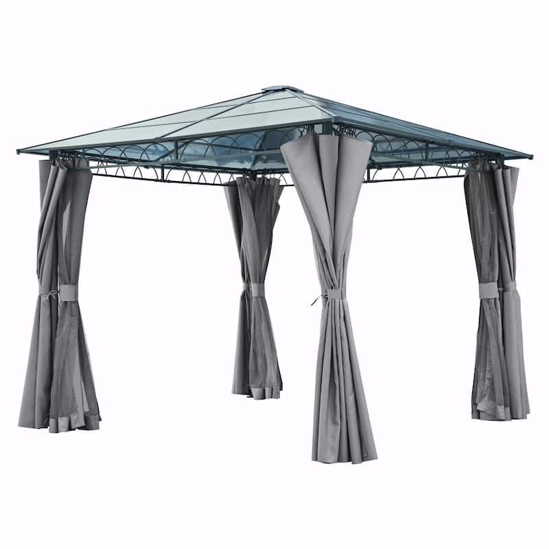 10'x10' Outdoor Hardtop Gazebo with Polycarbonate Roof, Aluminum Frame & Privacy Screens