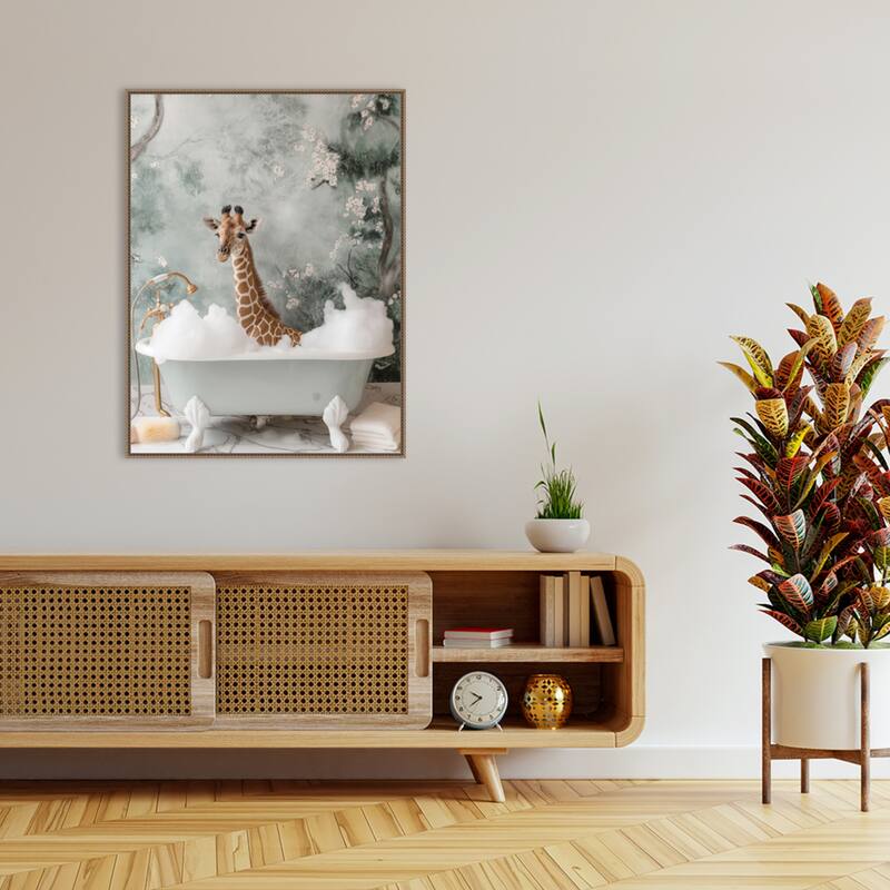 Giraffe Bubble Bliss by Niky Rahner Framed Canvas Wall Art