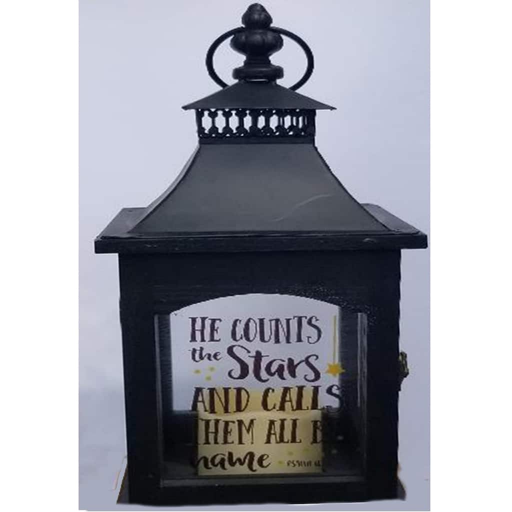 14.75" Black Count Your Star Candle Lantern