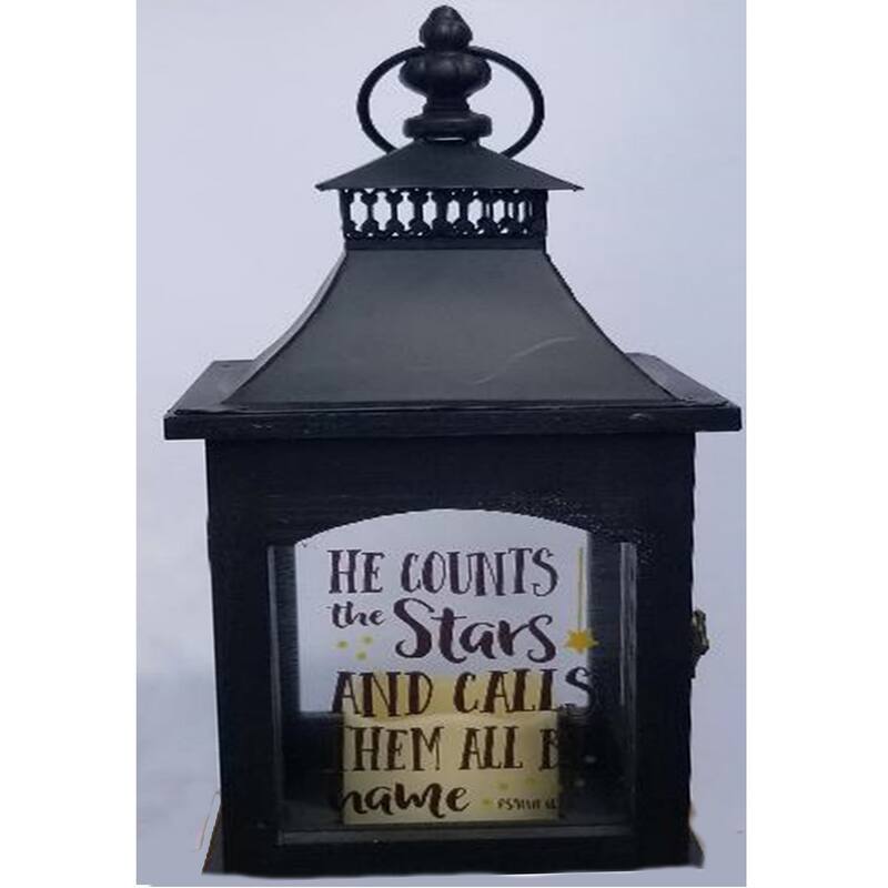14.75" Black Count Your Star Candle Lantern