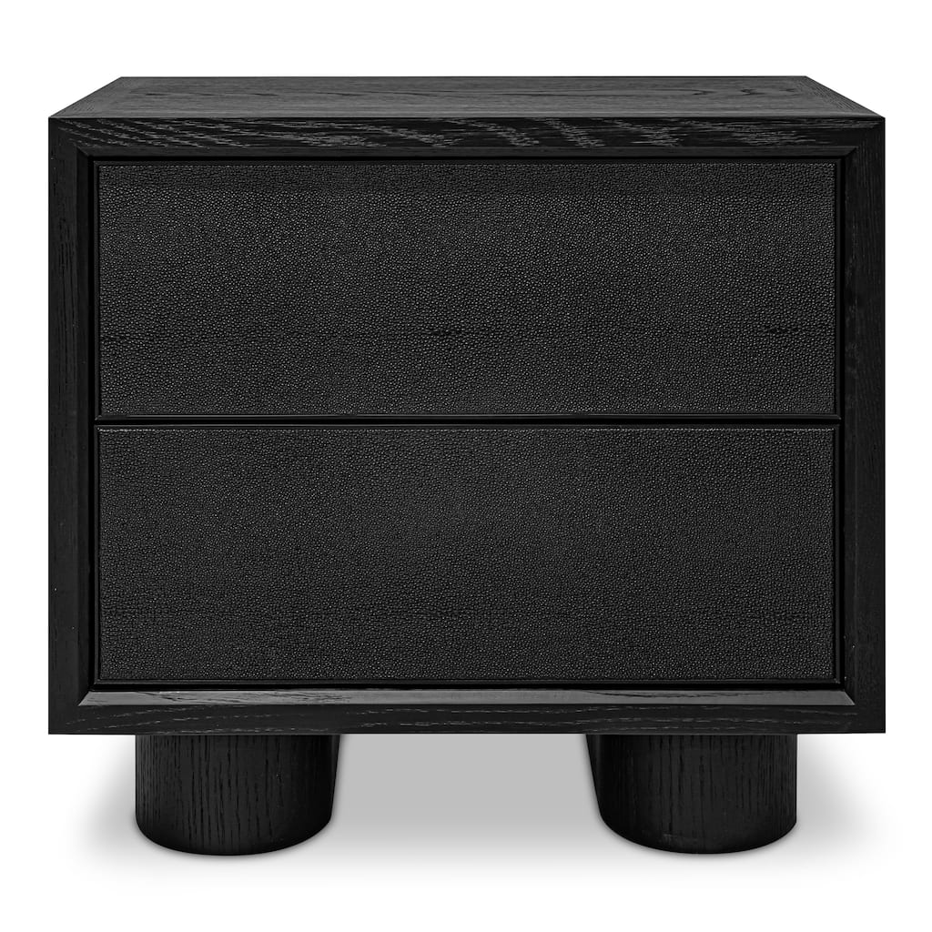 NADAAL STUDIOS Alarno Nightstand, Shagreen Pattern with Antique Gold Frame 2-Drawer, Black