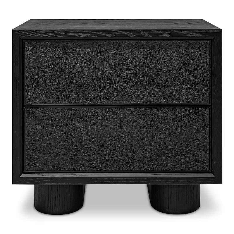 NADAAL STUDIOS Alarno Nightstand, Shagreen Pattern with Antique Gold Frame 2-Drawer, Black - Black