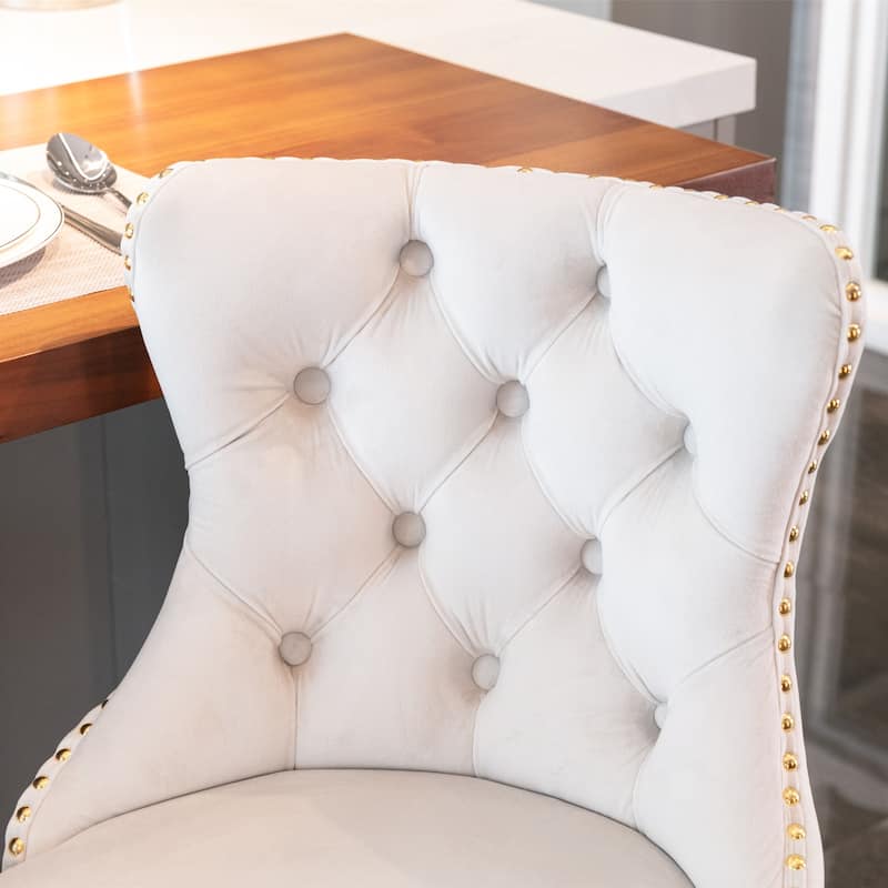 Swivel Velvet Barstools Set of 2, Upholstered Bar Stools with Adjusatble Height, Counter Height Bar Chairs with Tufted Back