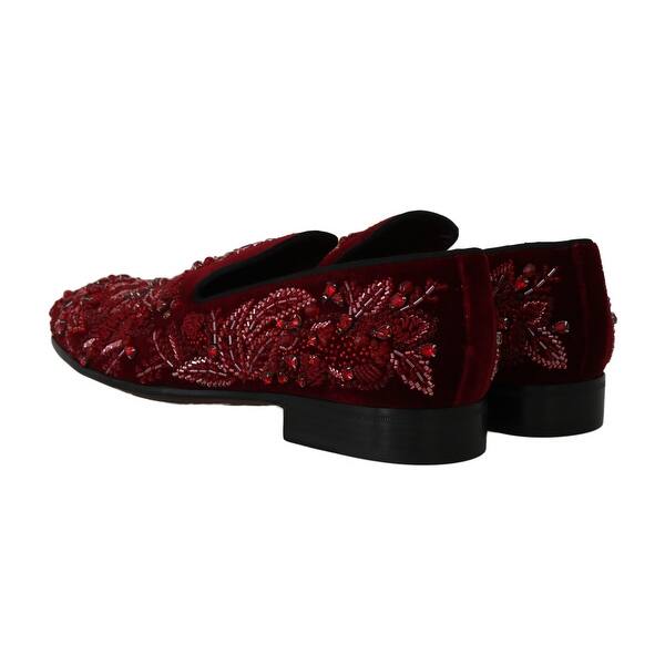 Shop Dolce Gabbana Red Velvet Crystal Sequined Men S Loafers Overstock 30316663