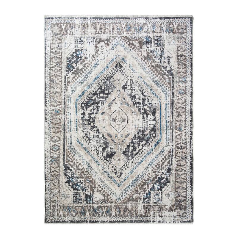 Cepu Distressed Geometric Stain Resistant Woven with Fringe Area Rug By HomeRoots