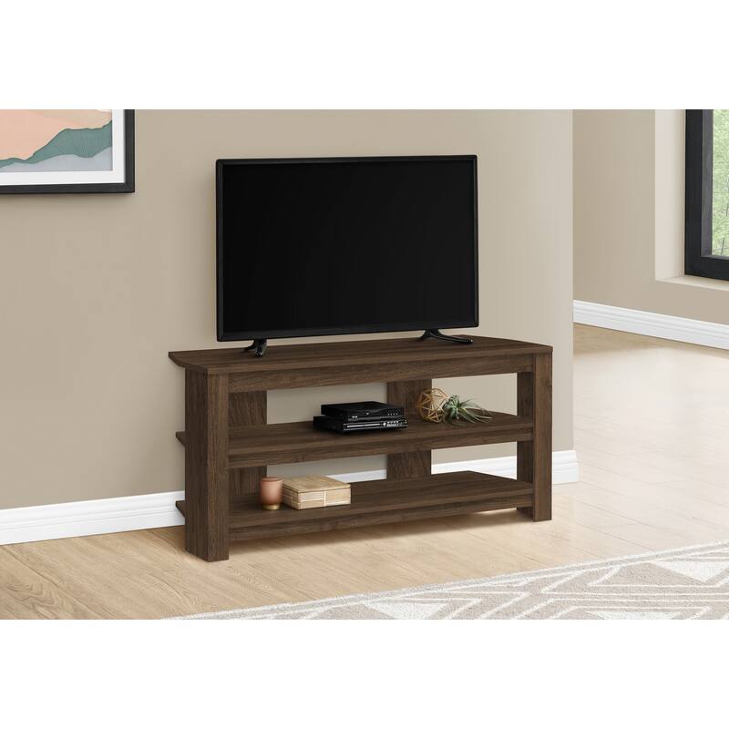 42 Inch TV Console, Modern TV Stand, Dark Walnut Finish, Storage Shelves for Gaming & Accessories, Living Room/Bedroom