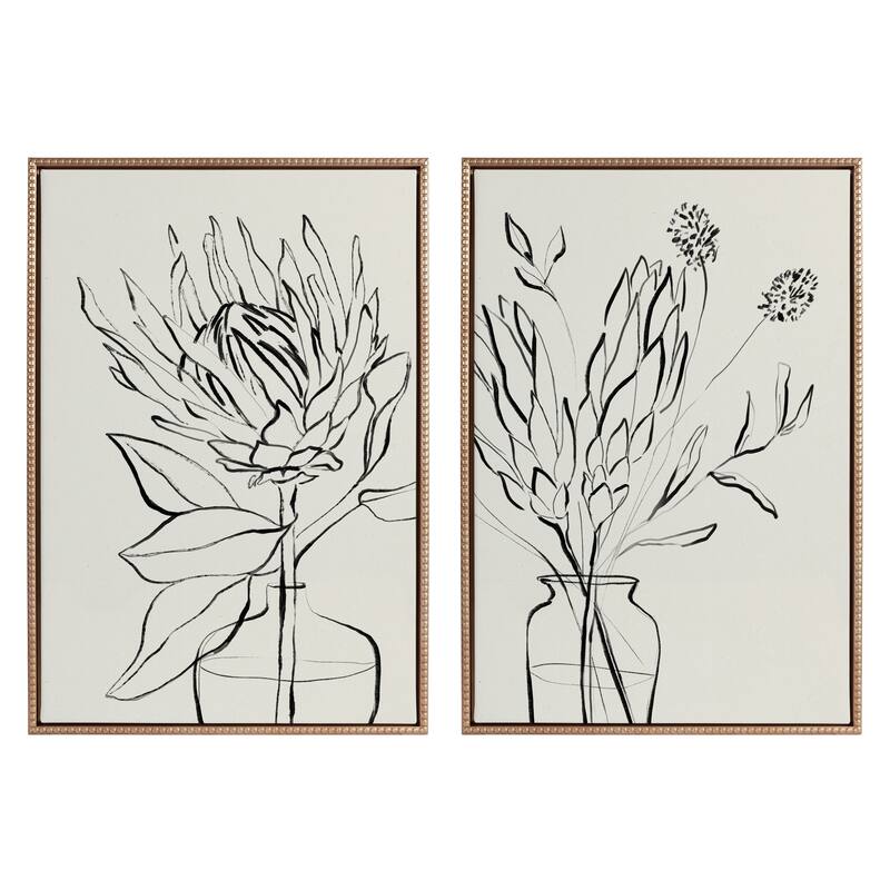Sylvie Beaded SB Protea Sketches Framed Canvas Set by Sara Berrenson - 2 Piece Set 23x33