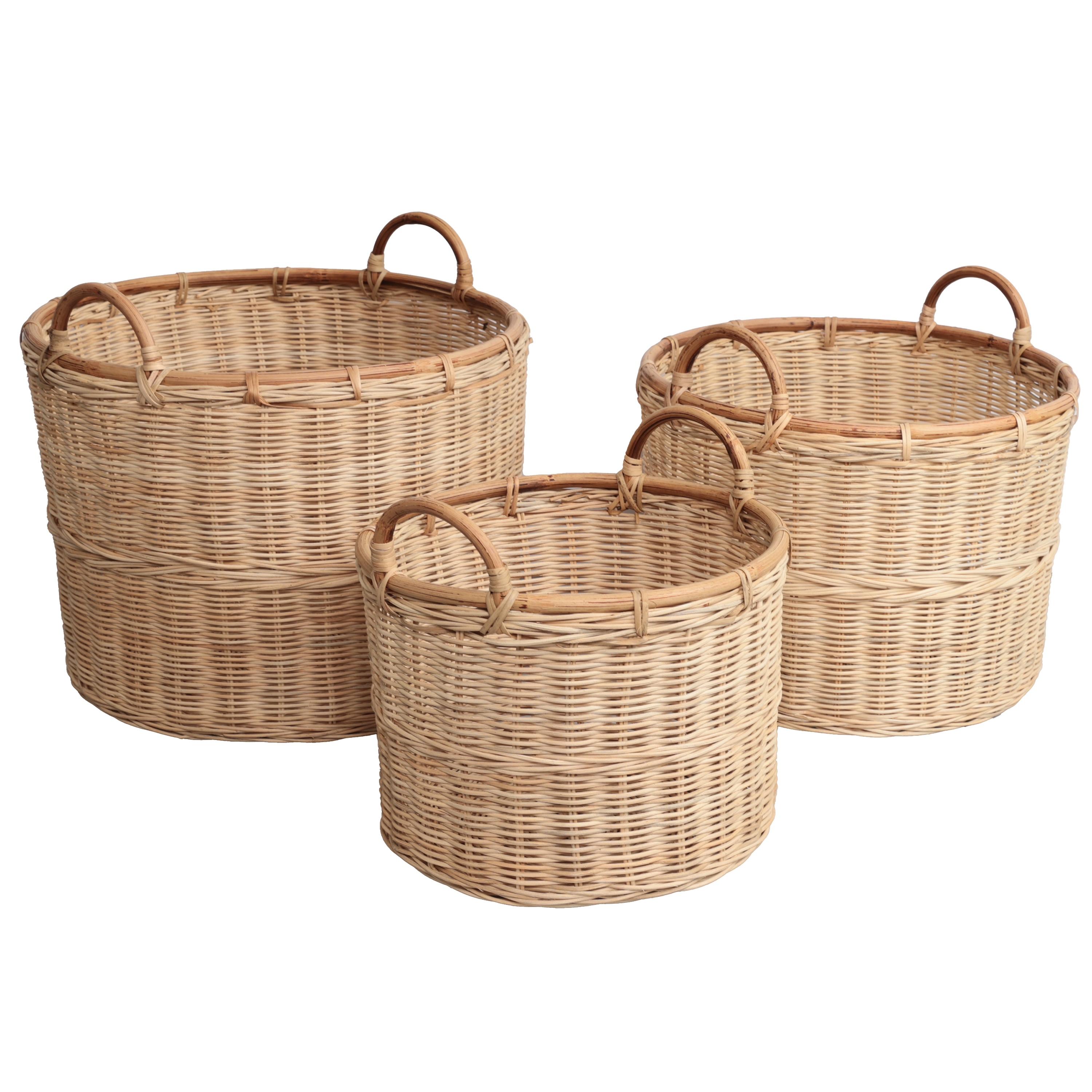 happimess Vista Handwoven Rattan Nesting Storage Baskets with Handles (Set of 3)