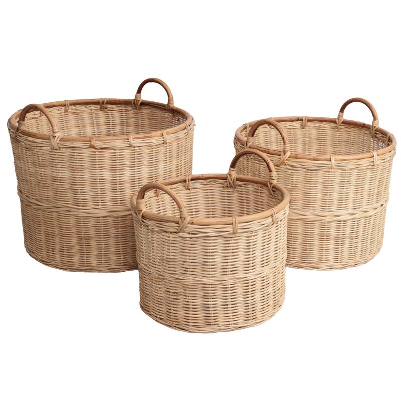 Vista Handwoven Rattan Nesting Storage Baskets with Handles (Set of 3) - Natural