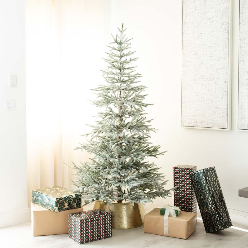 Pre-lit Medium Flocked Woodland Fir Artificial Christmas Tree - 7’ - LED Lights - 7 Foot