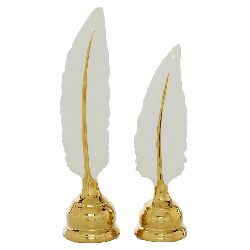 CosmoLiving by Cosmopolitan Gold Ceramic Feathers Bird Decorative Sculpture (Set of 2)