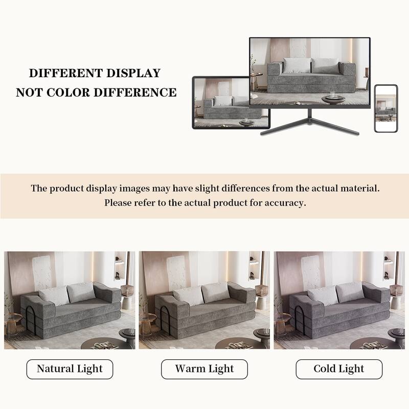 80" Convertible Sofa Bed with 2 Pillows, 2-Seat Folding Floor Couch, Multifunctional Chenille Loveseat Living Room Sleeper Sofa