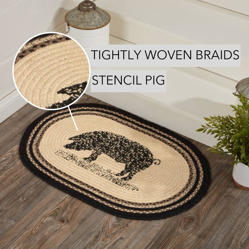 Sawyer Mill Charcoal Pig Jute Rug Oval w/ Pad 20x30