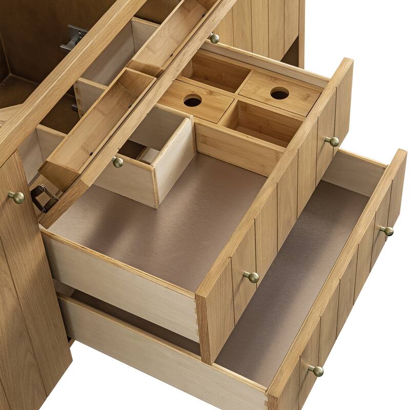 Hudson 60" Single Vanity, Light Natural Oak, FreePower Wireless Charger
