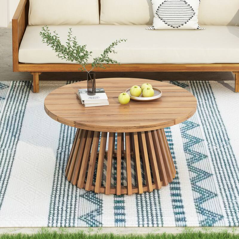Acacia Wood Patio Coffee Table 30 Inch Round Outdoor Side Table for Garden Deck