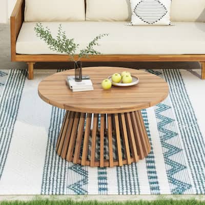 Solid Acacia Outdoor Coffee Table – Weather-Resistant Wooden Centerpiece for Patio & Garden