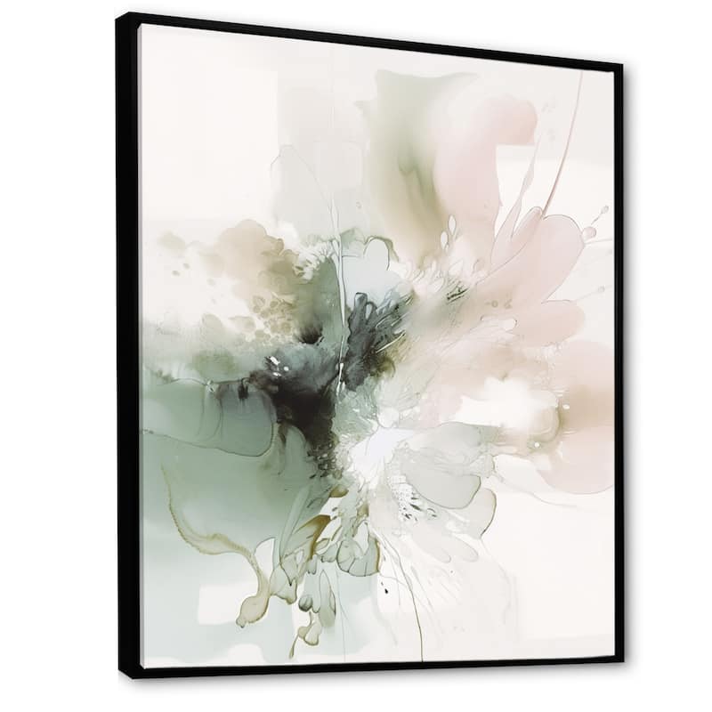 Designart "Green And Cream Essence Of Modernity I" Abstract Framed Canvas Wall Art