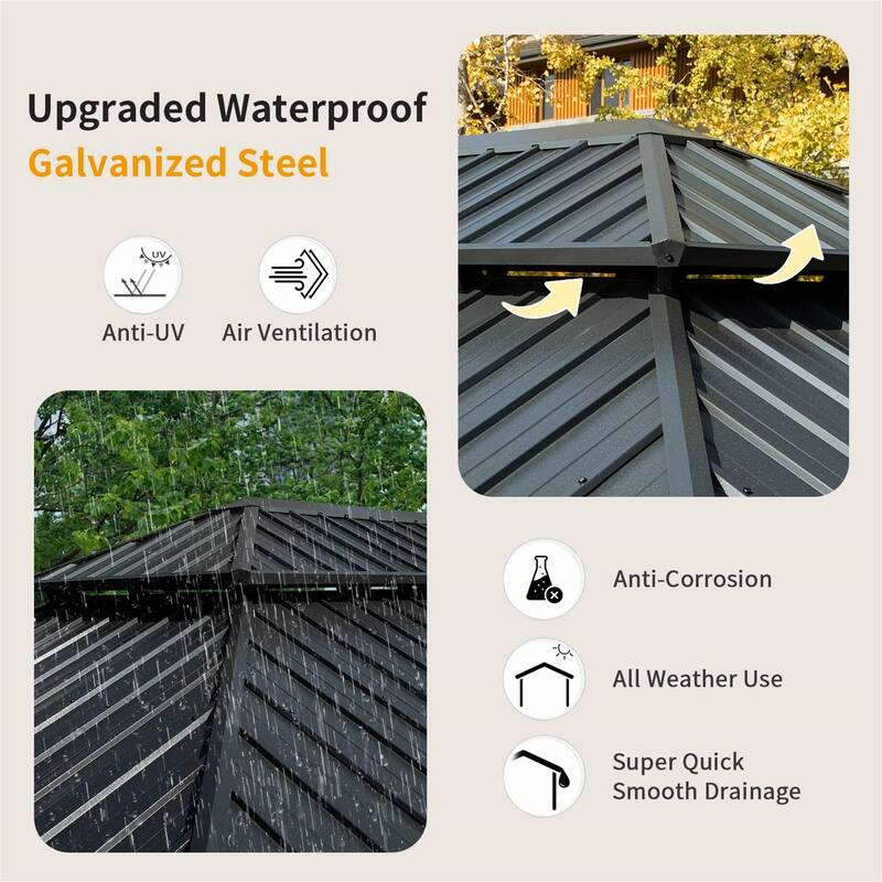 10' X 14' Aluminum Metal Gazebo with Galvanized Steel Double Roof Canopy