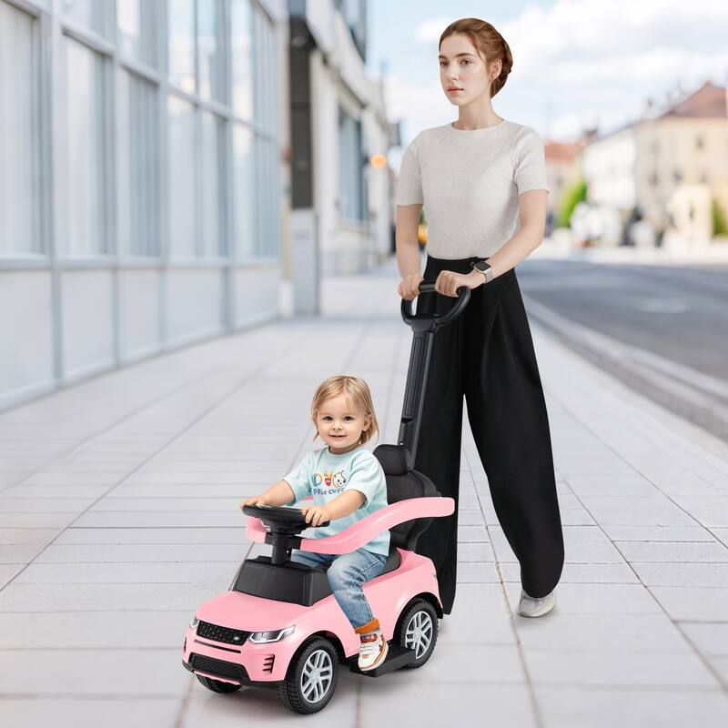 3-in-1 Ride-On Toddler Car with Detachable Guardrail, Retractable Footrest and Safe Design - 33.5" × 16" × 37.5" - Pink