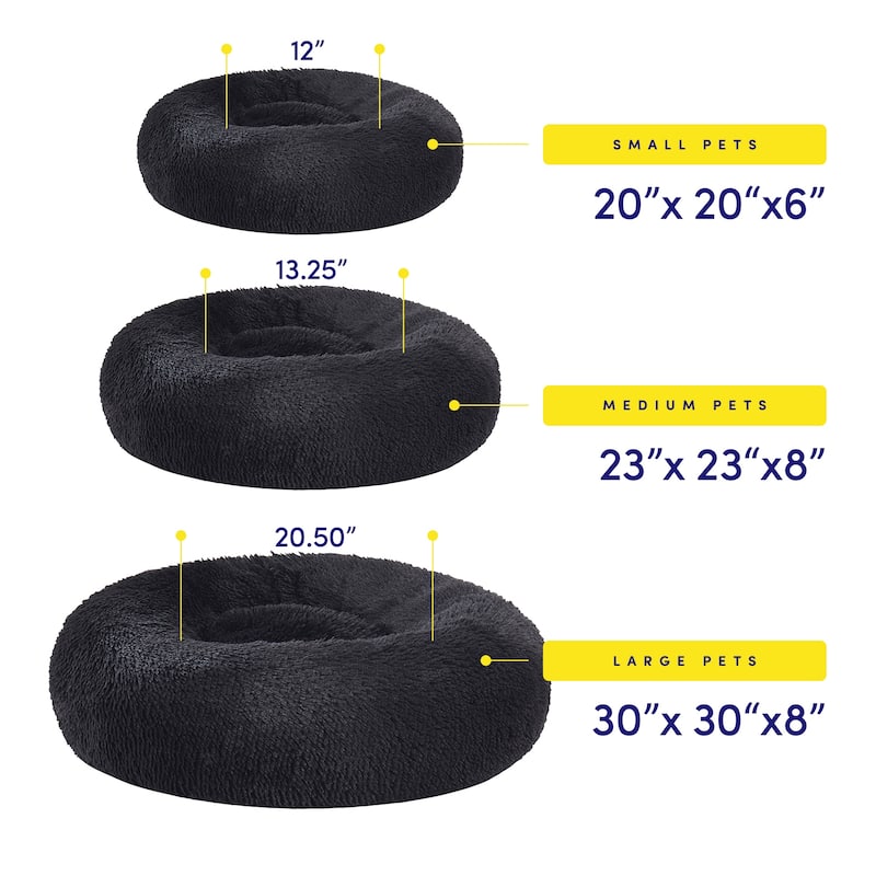 Round Calming Soft Warm Shaggy Plush Faux Fur Donut Pet Dog Cat Sleeping Bed