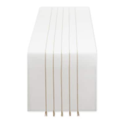 Gray and White Stripe Tassel Table Runner 14x72